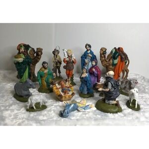 Vintage Christmas Nativity Set Atlantic Mold 17 Piece Ceramic 1970 Hand Painted